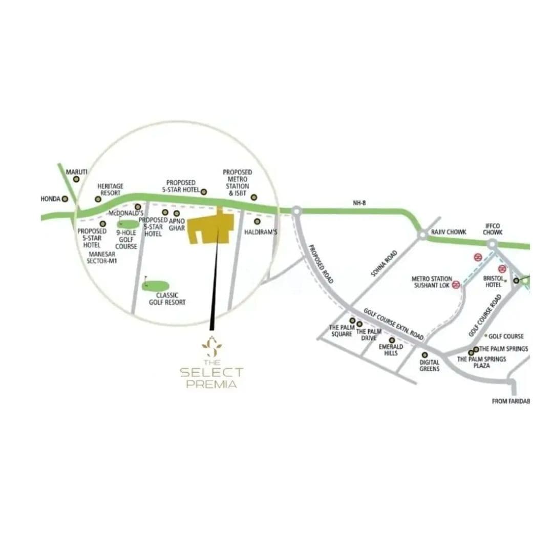 Adore The Select Premia Sector 77 Gurgaon Location Map